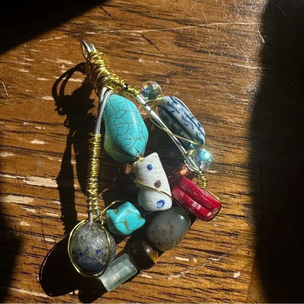 Collage Beaded Pendant Handcrafted Multicolor Wire-Wrapped OOAK 1600 Y